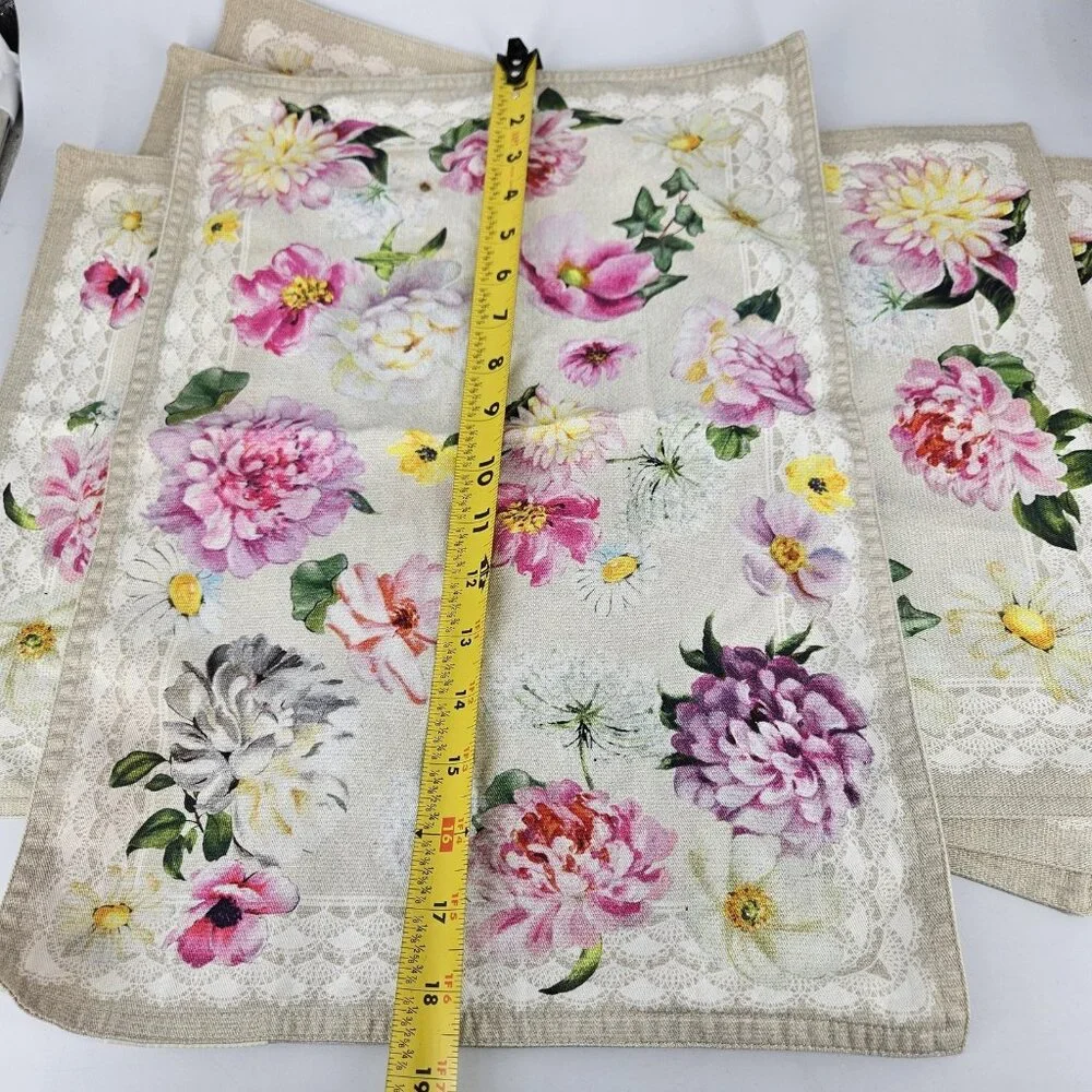 Maison D' Hermine Spring Pink Floral Cotton Placemats Set 4 Dining Table Decor